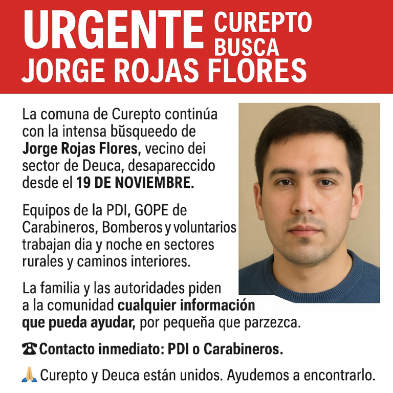 Curepto sigue buscando a Jorge Rojas Flores